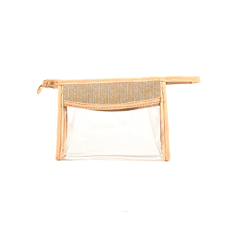 Straw & PVC Makeup Brush Bag - Transparent Lightweight Cosmetic Organizer for Portable Storage -dropshippingabc.com