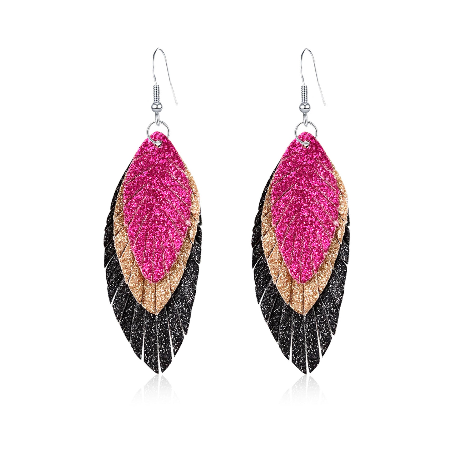 Bohemian Geometric Drop Earrings - Lightweight Feather, Leaf & Multi-Color Fringe Triple Tassel Dangles -dropshippingabc.com