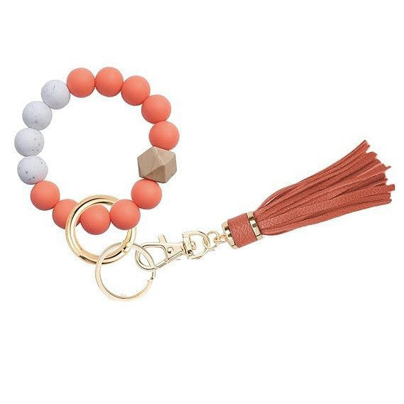 PU Tassel Keychain Women's Bag charm Silicone Beaded Keychain Wristlet Key Ring Bracelet Cute Car Key Chain Holder for Women Girls -dropshippingabc.com