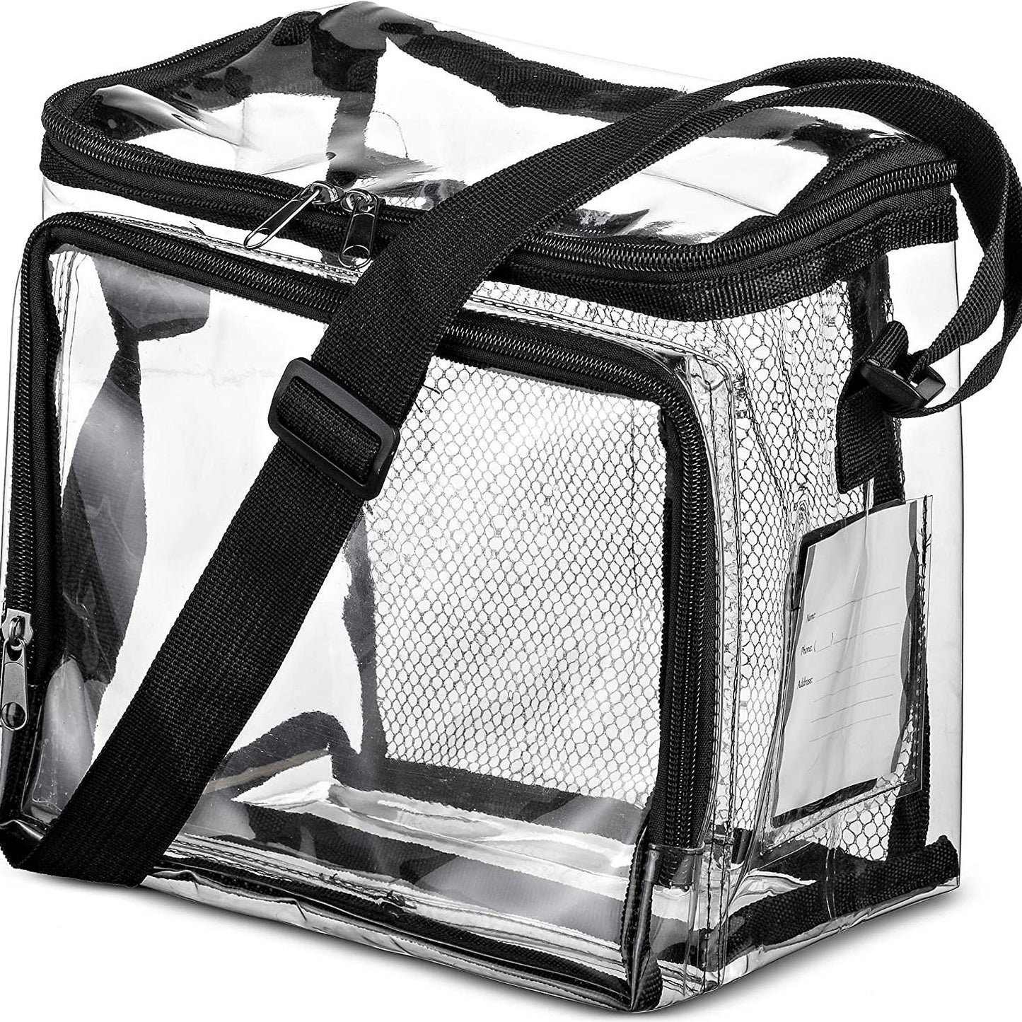 PVC Clear Lunch Bag with Adjustable Strap - Front Storage Compartment & Mesh Pocket -dropshippingabc.com
