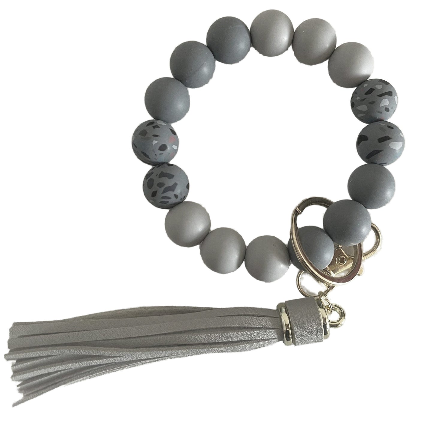 PU Tassel Keychain Bag charm Silicone Beaded Keychain Wristlet Key Ring Bracelet Cute Car Key Chain Holder for Women Girls