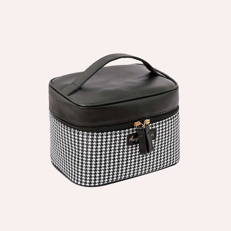 Multifunctional PU Thousand Bird Grid Makeup Bag - Large Capacity Cosmetic Case with Compartments -dropshippingabc.com