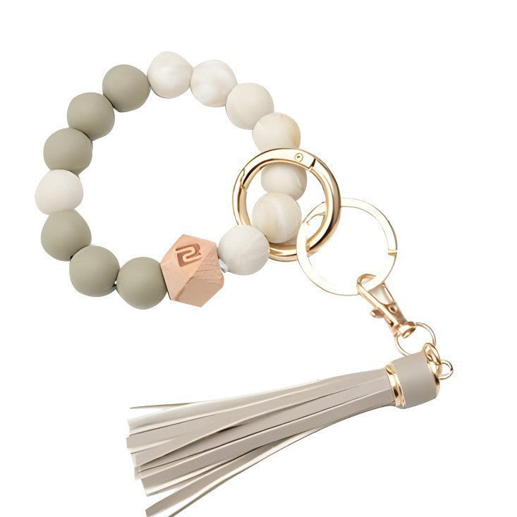 PU Tassel Keychain Women's Bag charm Silicone Beaded Keychain Wristlet Key Ring Bracelet Cute Car Key Chain Holder for Women Girls -dropshippingabc.com