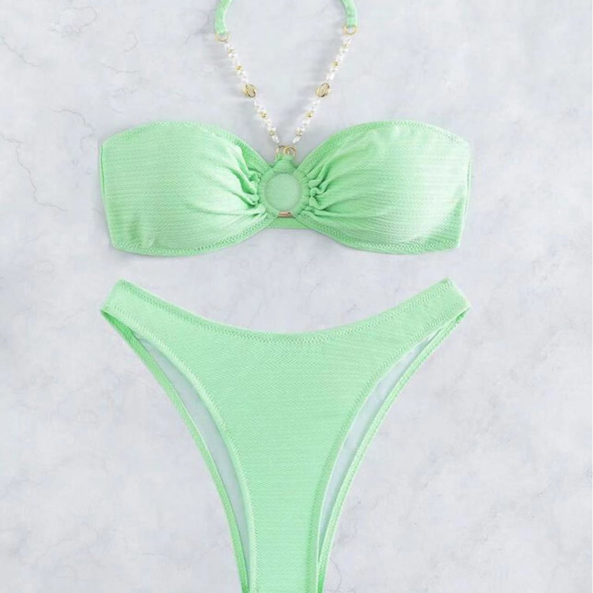 Sexy Solid Color Halter Bikini - Ruched Bust Ladies Beach Swimsuit -dropshippingabc.com