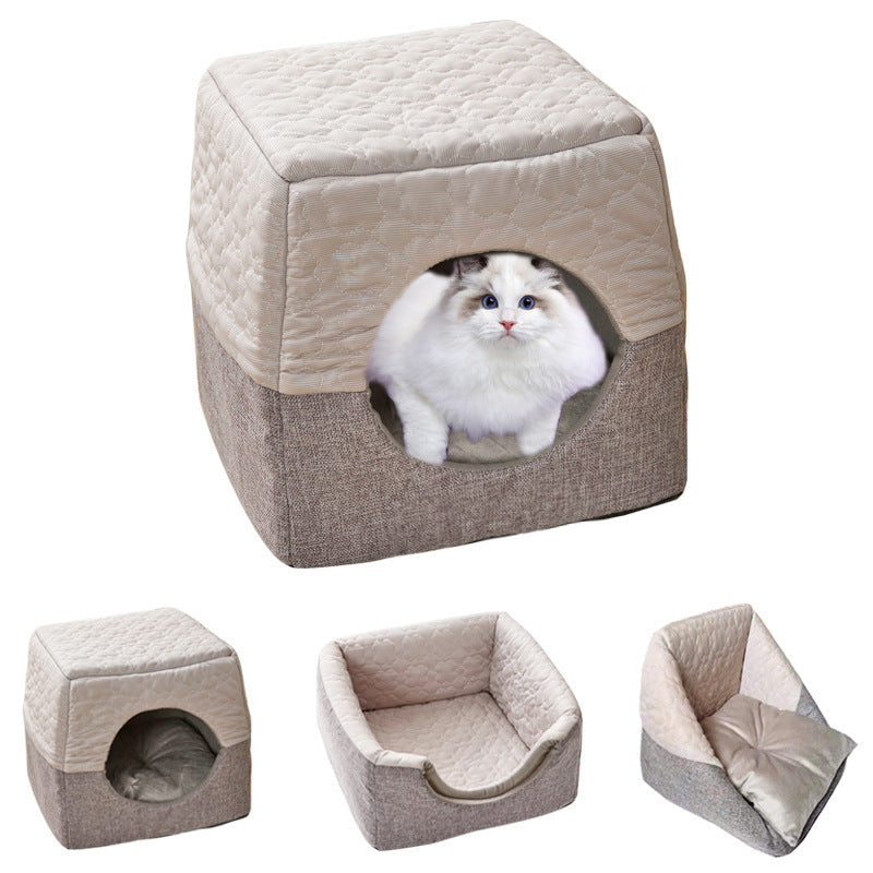 All-Season Semi-Enclosed Pet Bed - Warm Winter & Cool Summer Cat House for Small Dogs -dropshippingabc.com