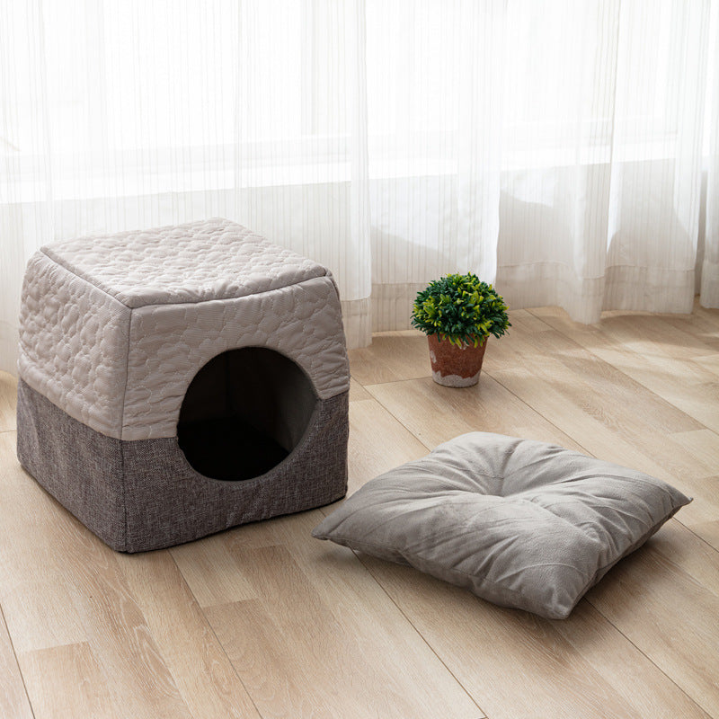 All-Season Semi-Enclosed Pet Bed - Warm Winter & Cool Summer Cat House for Small Dogs -dropshippingabc.com