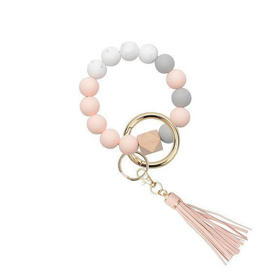 PU Tassel Keychain Women's Bag charm Silicone Beaded Keychain Wristlet Key Ring Bracelet Cute Car Key Chain Holder for Women Girls -dropshippingabc.com