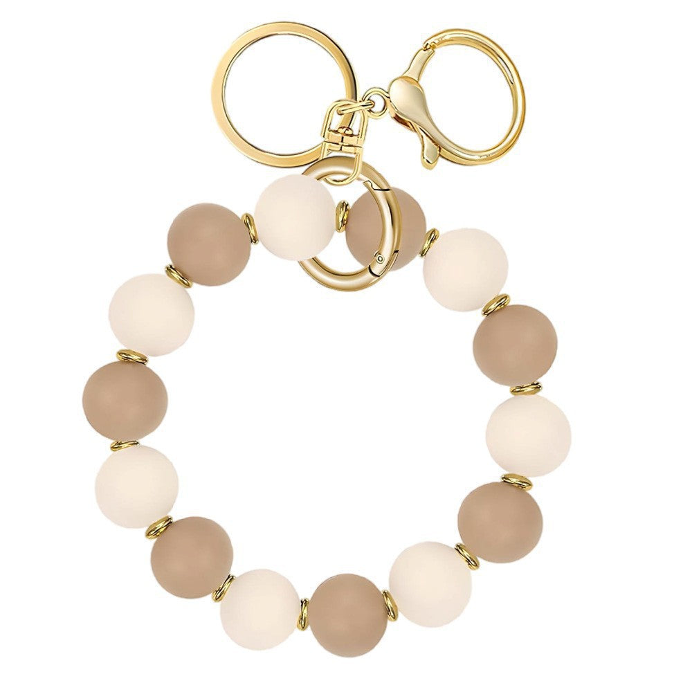 PU Tassel Keychain Women's Bag charm Silicone Beaded Keychain Wristlet Key Ring Bracelet Cute Car Key Chain Holder for Women Girls