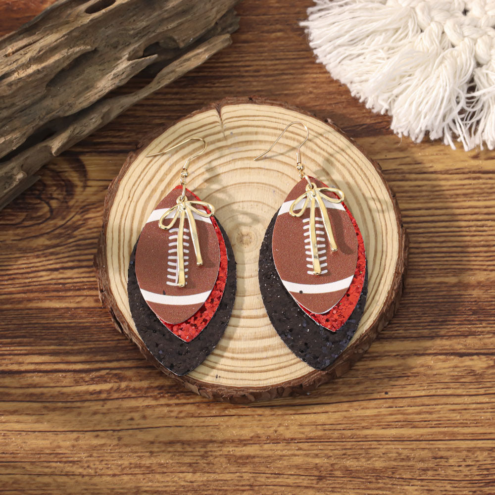 Sports Team Faux Leather Earrings - Volleyball, Basketball, Football, Baseball Geometric Drop Dangle Earrings -dropshippingabc.com