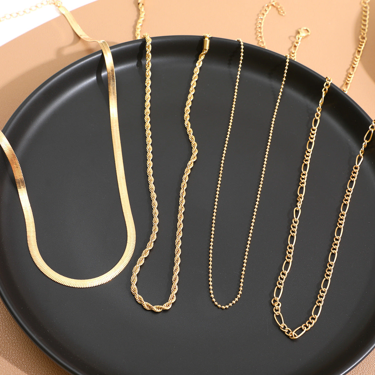 5-in-1 Layered Gold Necklace Set - Tarnish-Free 14k Gold Plated Chunky Chain Stack for Women -dropshippingabc.com