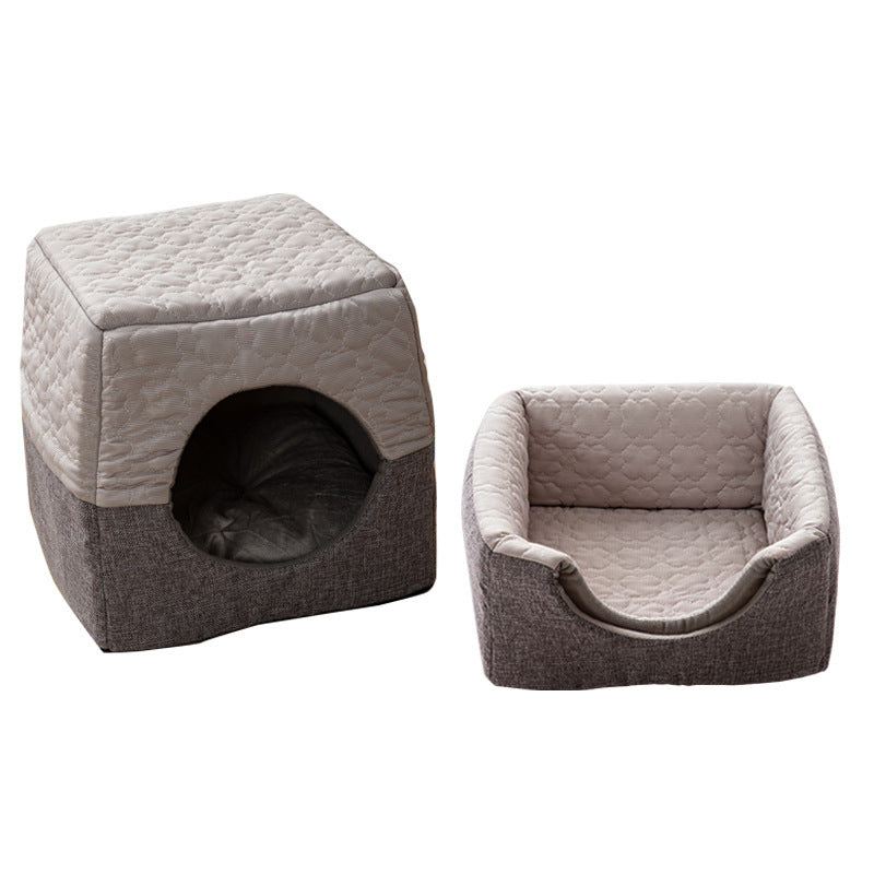 All-Season Semi-Enclosed Pet Bed - Warm Winter & Cool Summer Cat House for Small Dogs -dropshippingabc.com