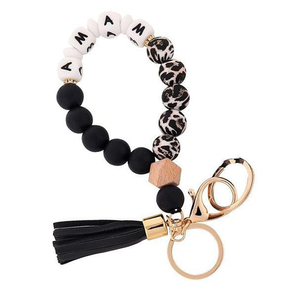 PU Tassel Keychain Women's Bag charm Silicone Beaded Keychain Wristlet Key Ring Bracelet Cute Car Key Chain Holder for Women Girls