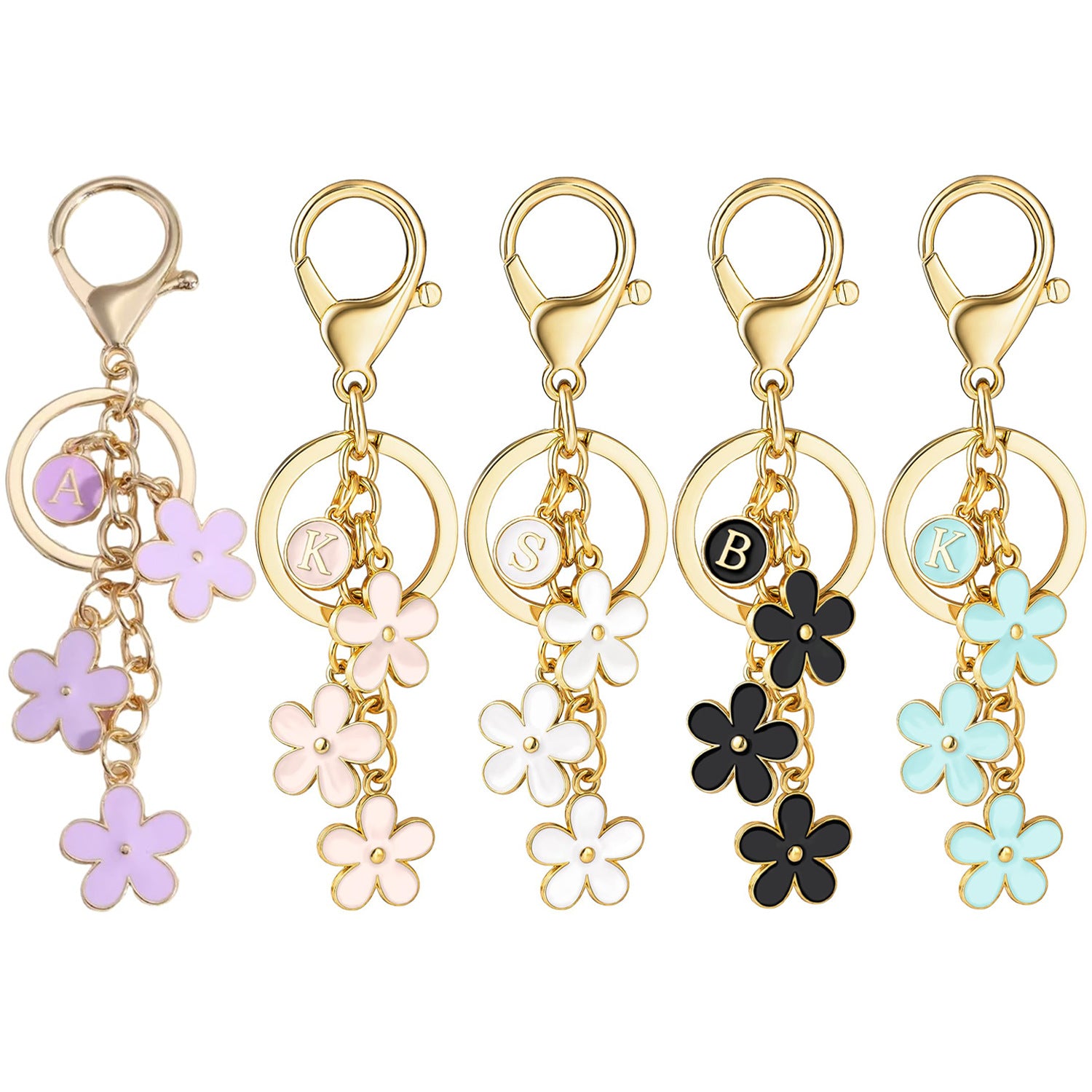 Initial Keychain White/Pink Flower Charms for Key Cute Letter Keyring Bag Charm 26 Letter Cherry Blossom Daisy Keychain -dropshippingabc.com