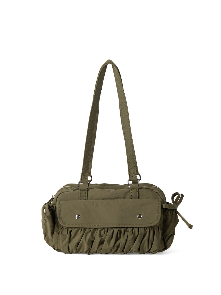 Pleated Nylon Shoulder Bag for Women - Fashionable Baguette Hobo Underarm Bag with Large Capacity -dropshippingabc.com