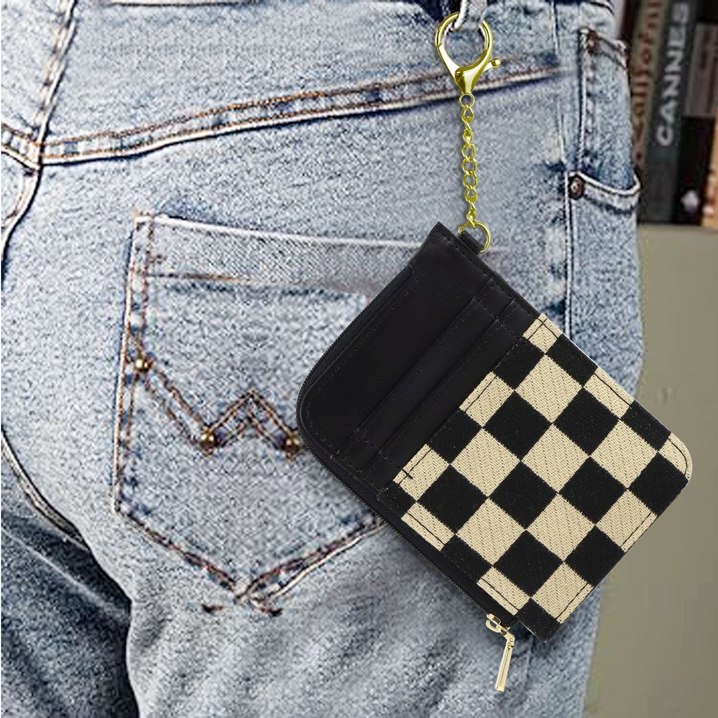 Retro Plaid Multi-Card Holder - Change Bag Wallet with Keychain for Cards, Coins & SIM -dropshippingabc.com