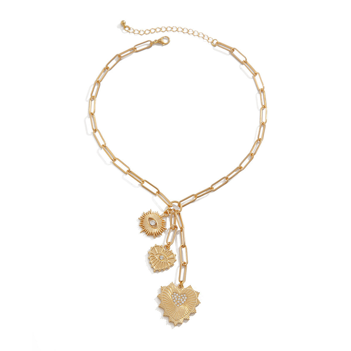 Heart Pendant Cuban Link Necklace - Gold Plated Zircon Paperclip Chain for Women & Men -dropshippingabc.com