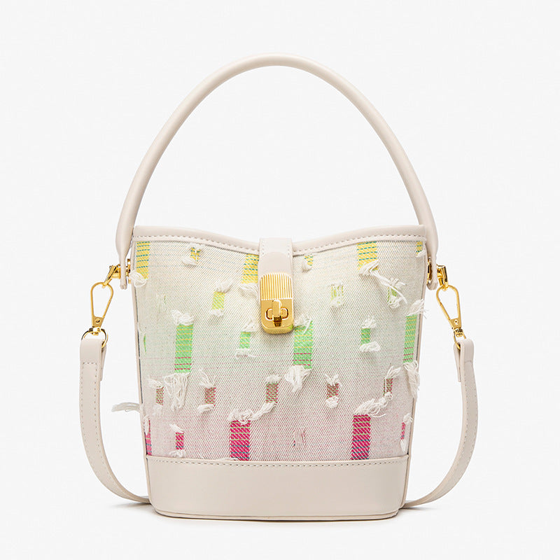 Small Casual Bucket Crossbody Bag - Washed Canvas Simple Handbag, Versatile Commuter Shoulder Tote -dropshippingabc.com