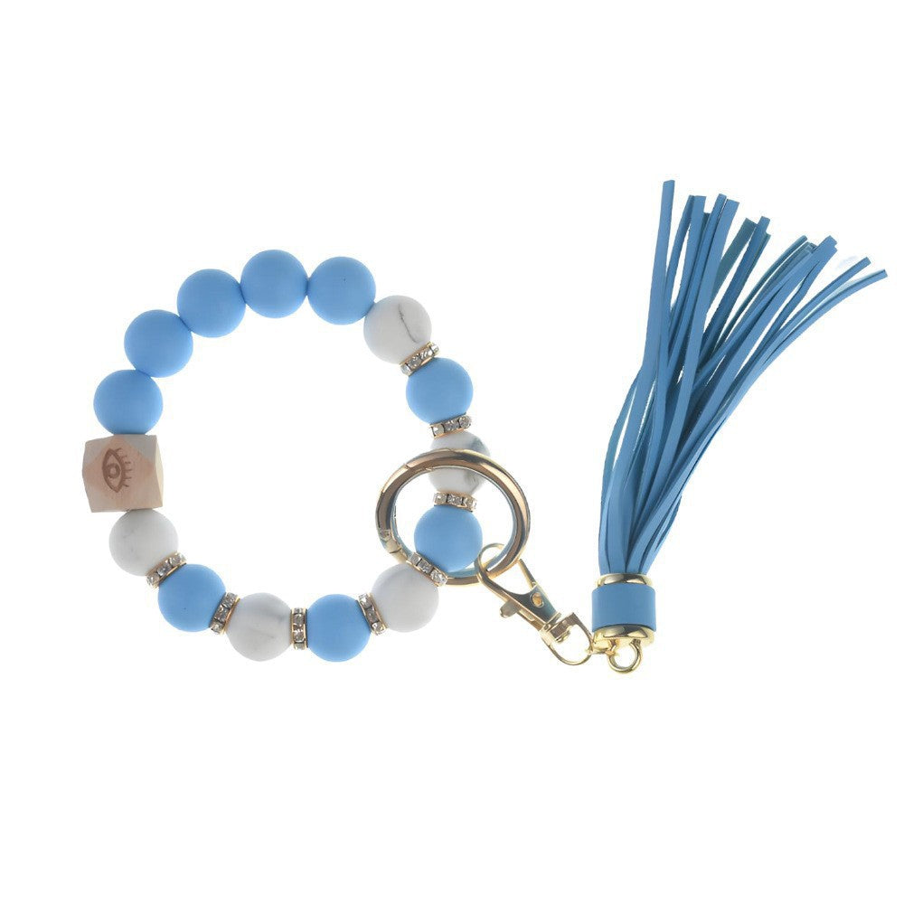 PU Tassel Keychain Women's Bag charm Silicone Beaded Keychain Wristlet Key Ring Bracelet Cute Car Key Chain Holder for Women Girls