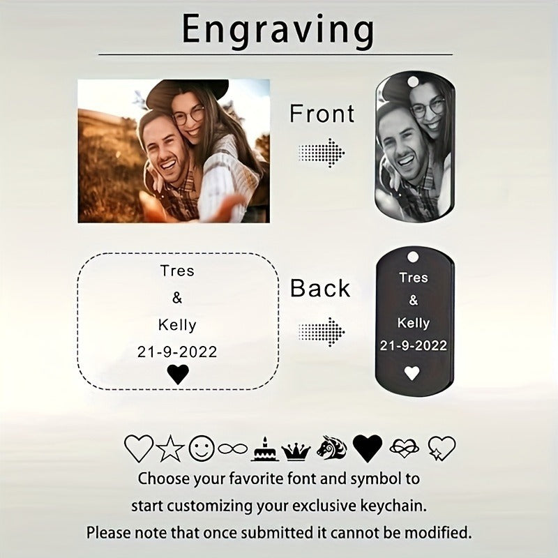 Stainless Steel Necklace Men and Women Personalized Custom Keychain with Pictures - Double Sided Engraving Photo Text Customized Key Chains for Men Boyfriend -dropshippingabc.com