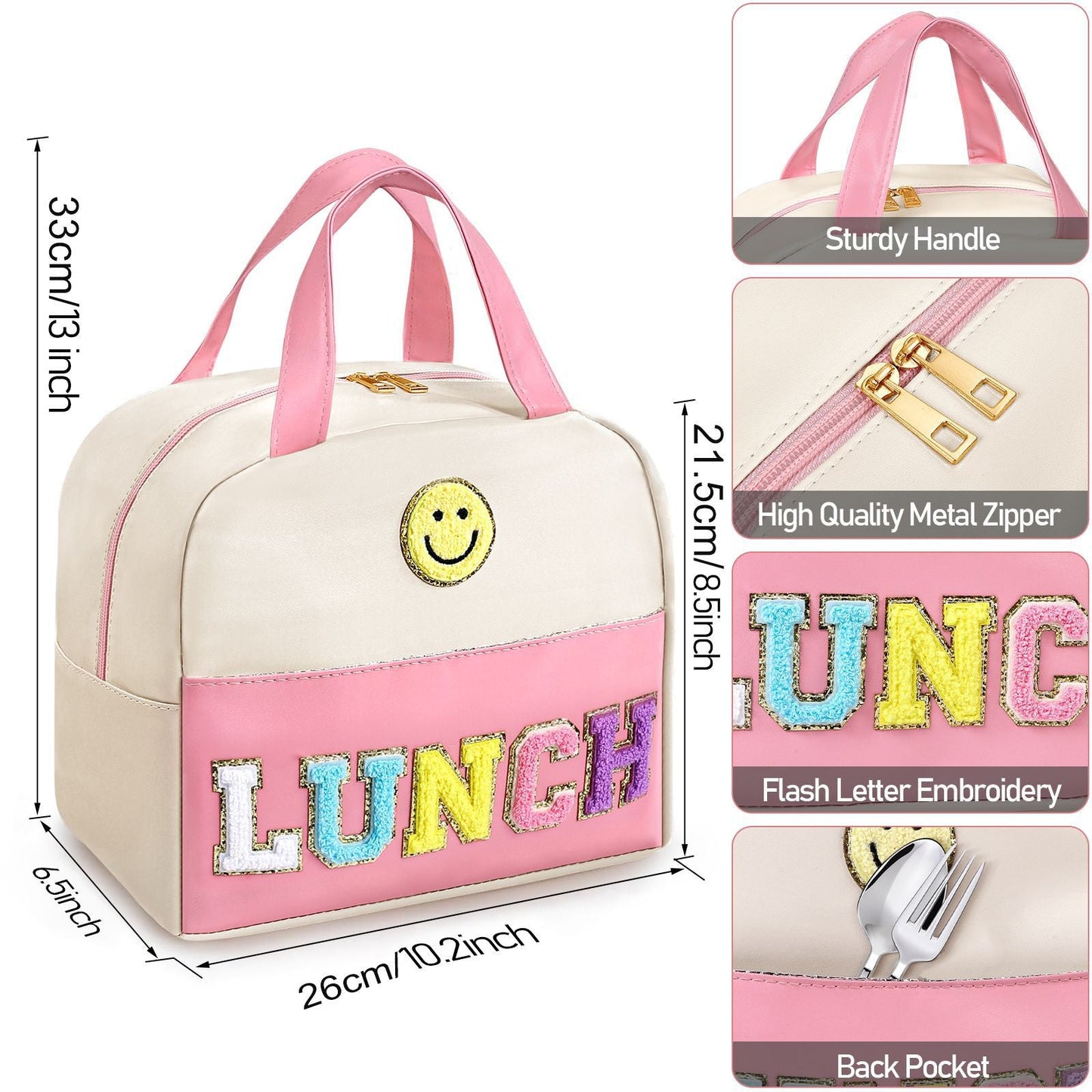 Embroidered Bento Bag - Student Lunch Box Handbag with Fresh-Keeping Large Capacity Thickened Ice Compartment -dropshippingabc.com