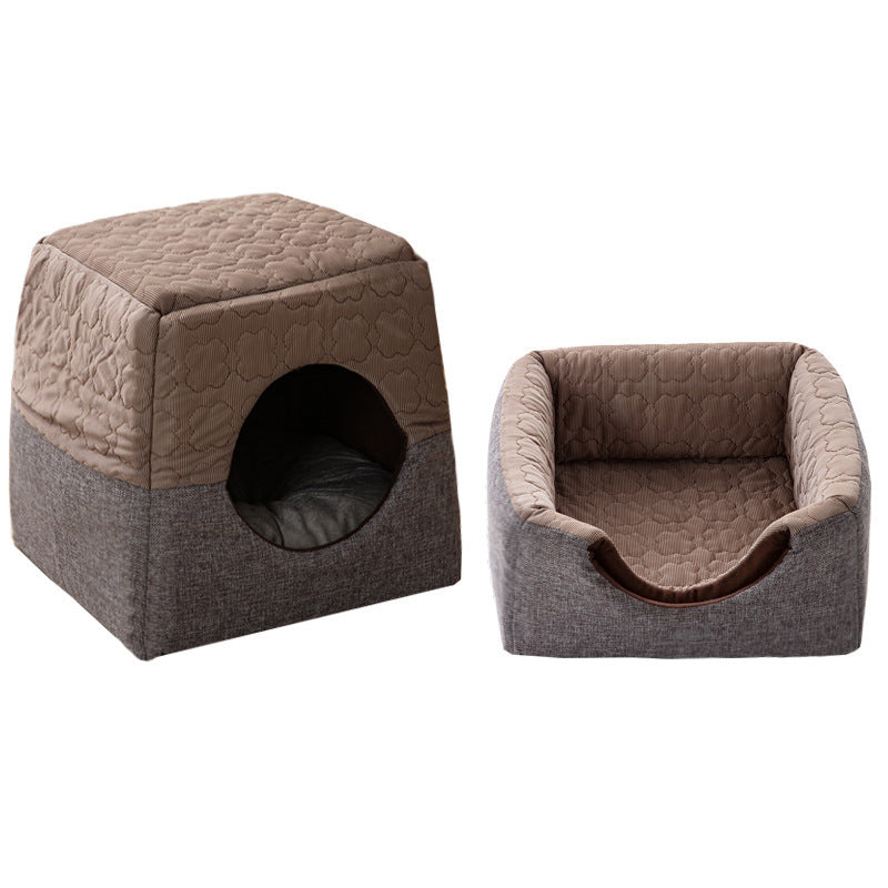 All-Season Semi-Enclosed Pet Bed - Warm Winter & Cool Summer Cat House for Small Dogs -dropshippingabc.com