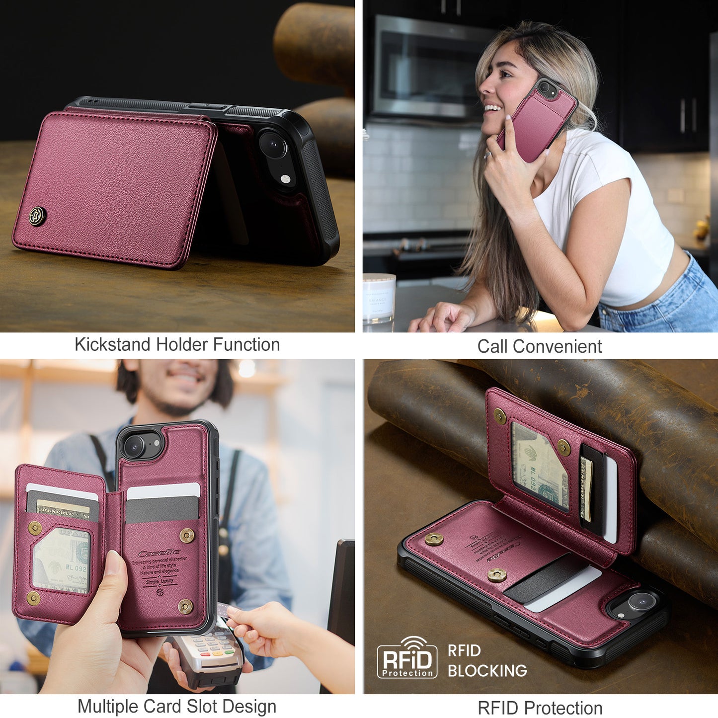 For IPhone17 Magsafe Wallet Magnetic Card Holder RFID Blocking, PU Leather Minimalist Phone Wallet Compatible with MagSafe Phones and Cases for iPhone 16/15/14/13/12/Pro/Max/Plus -dropshippingabc.com