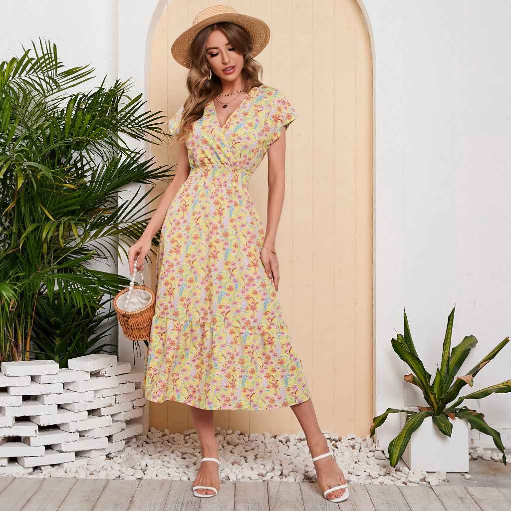 Women Summer Chiffon Floral Print Long Dress