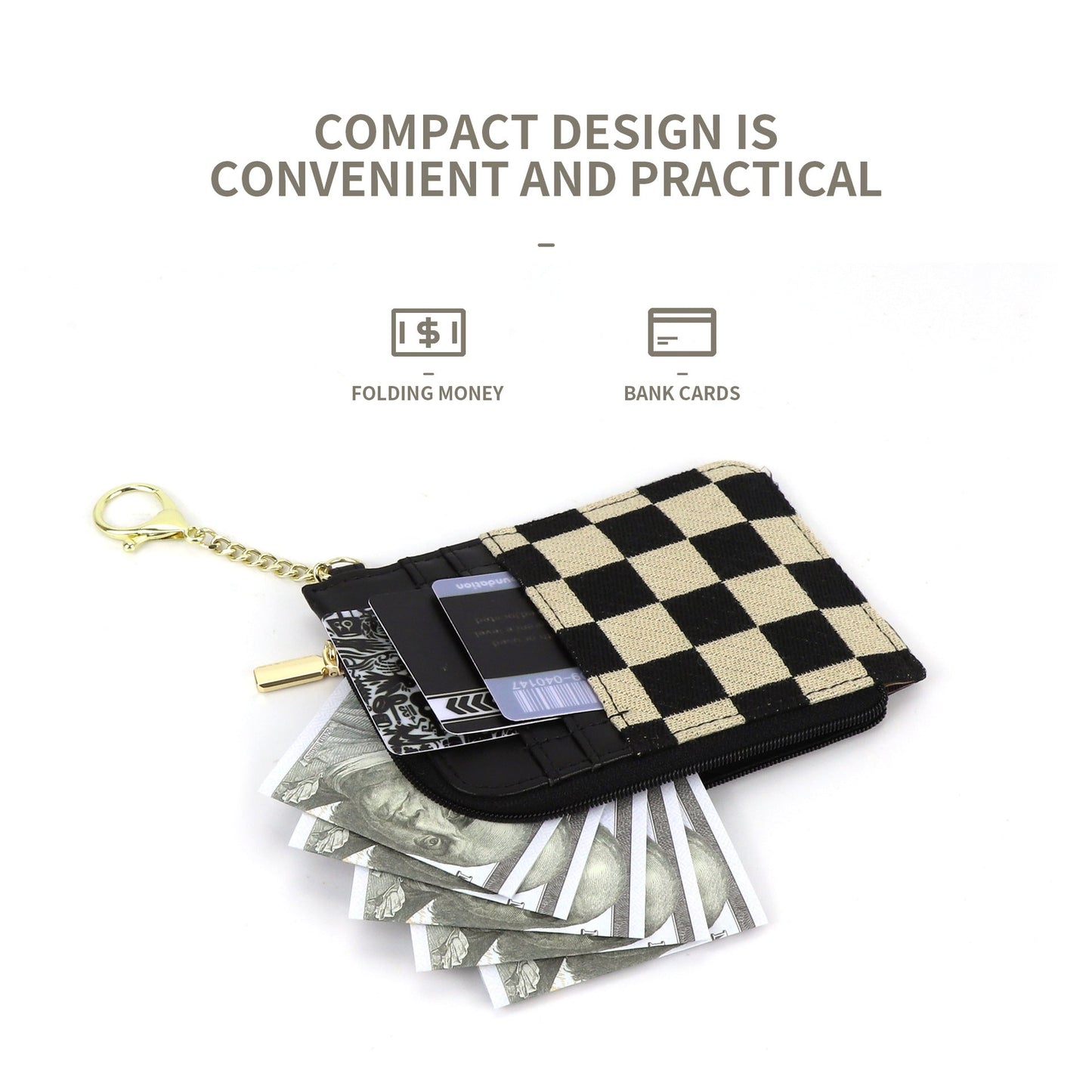 Retro Plaid Multi-Card Holder - Change Bag Wallet with Keychain for Cards, Coins & SIM -dropshippingabc.com
