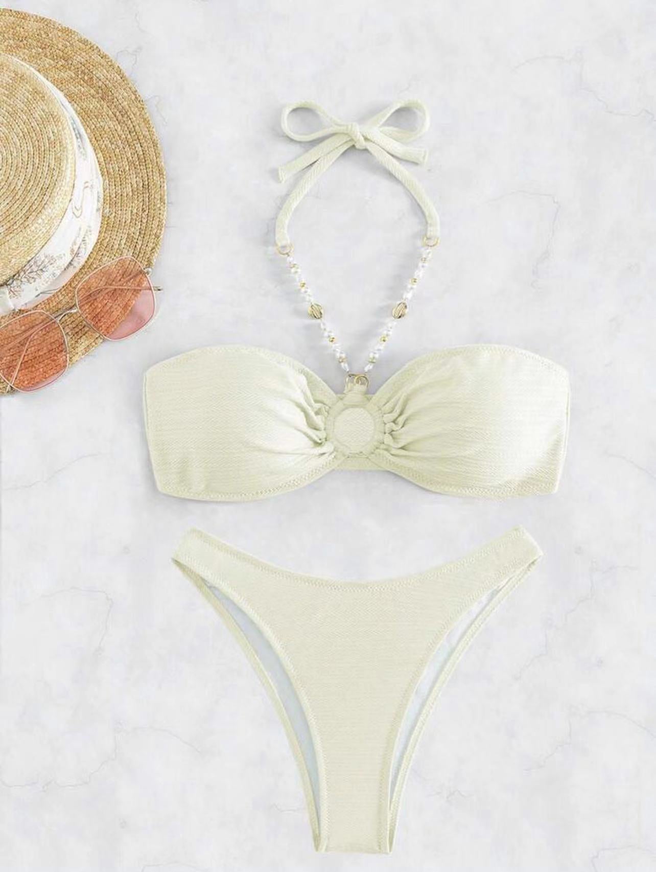 Sexy Solid Color Halter Bikini - Ruched Bust Ladies Beach Swimsuit -dropshippingabc.com