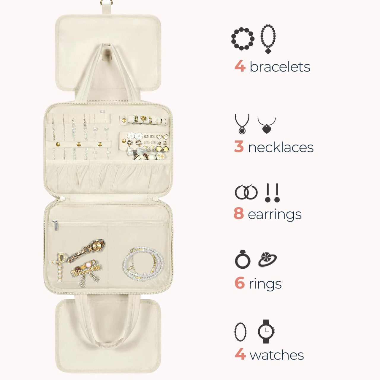 Travel Toilet Bag with Jewelry Storage - Hanging Toilet Bag & Fluffy Cosmetic Bag with Compartments -dropshippingabc.com