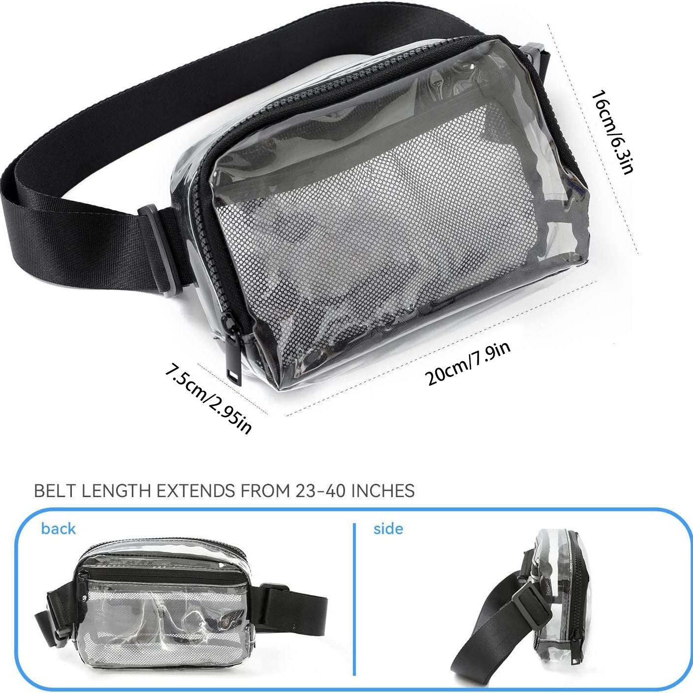Waterproof Square Fanny Pack - Transparent Small Crossbody Belt Bag with Adjustable Strap, Stadium Approved -dropshippingabc.com