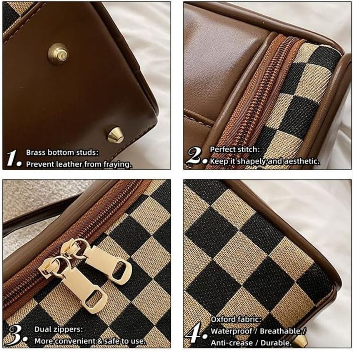 Large Plaid Cosmetic Bag - High Capacity Tote Zipper Toiletry Organizer with Compartments -dropshippingabc.com