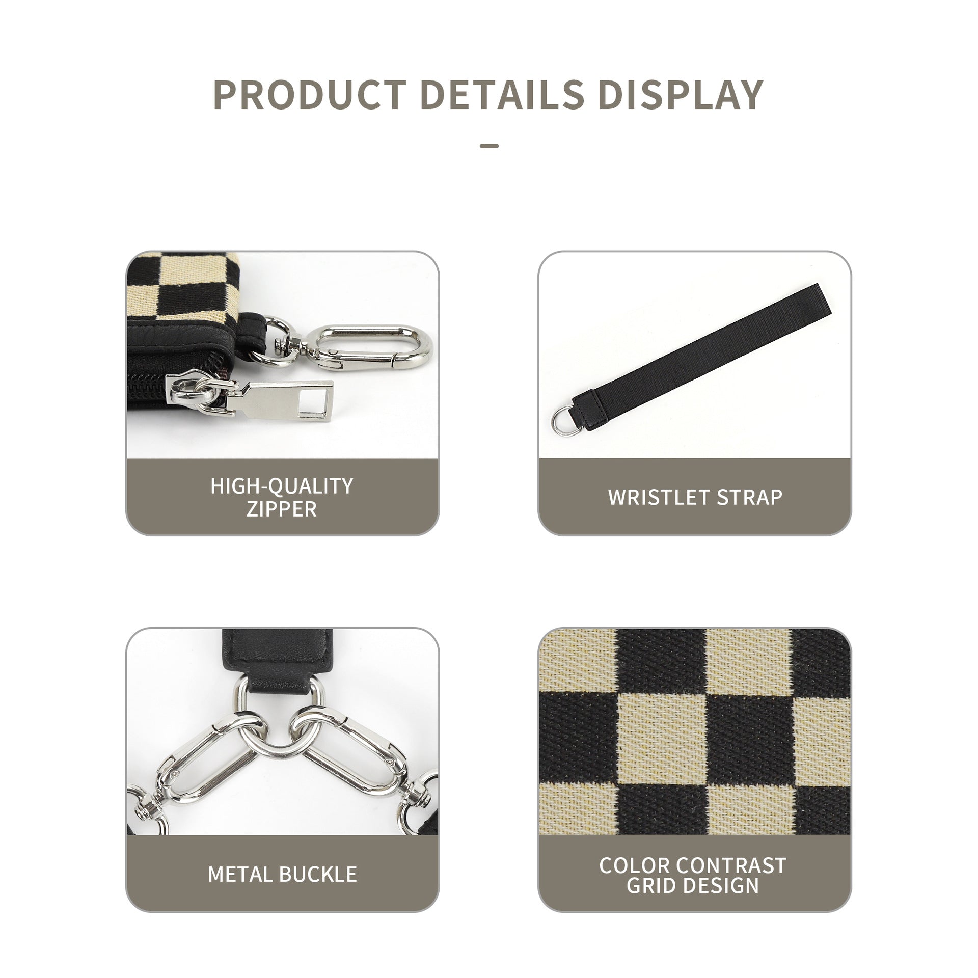 Checkerboard Wristlet Wallet for Women - Multifunctional Mini Zip Around Wrist Bag with Dual Pouch -dropshippingabc.com