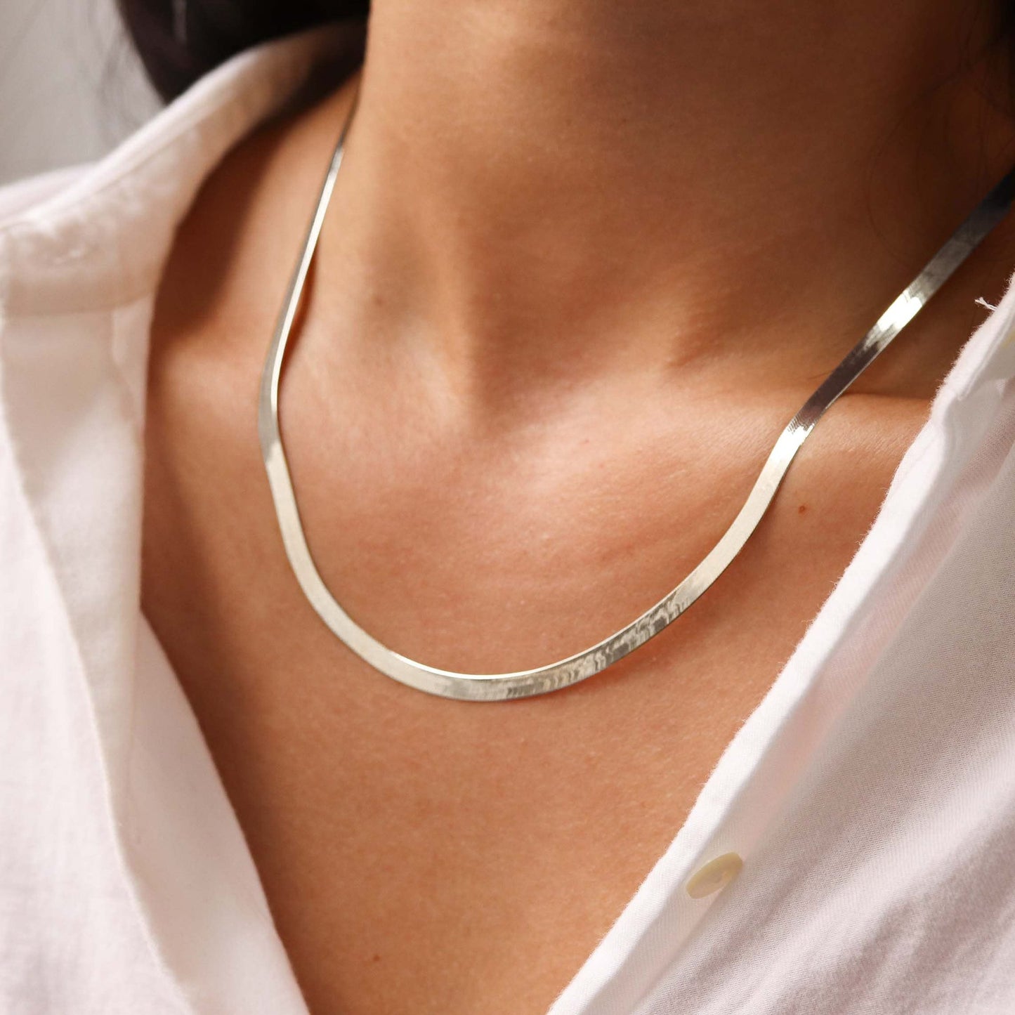 14K Gold Plated Herringbone Choker Necklace - Dainty Thin Snake Chain Layered Jewelry for Women