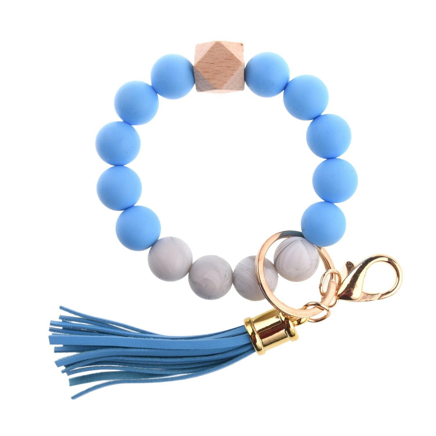 PU Tassel Keychain Bag charm Silicone Beaded Keychain Wristlet Key Ring Bracelet Cute Car Key Chain Holder for Women Girls