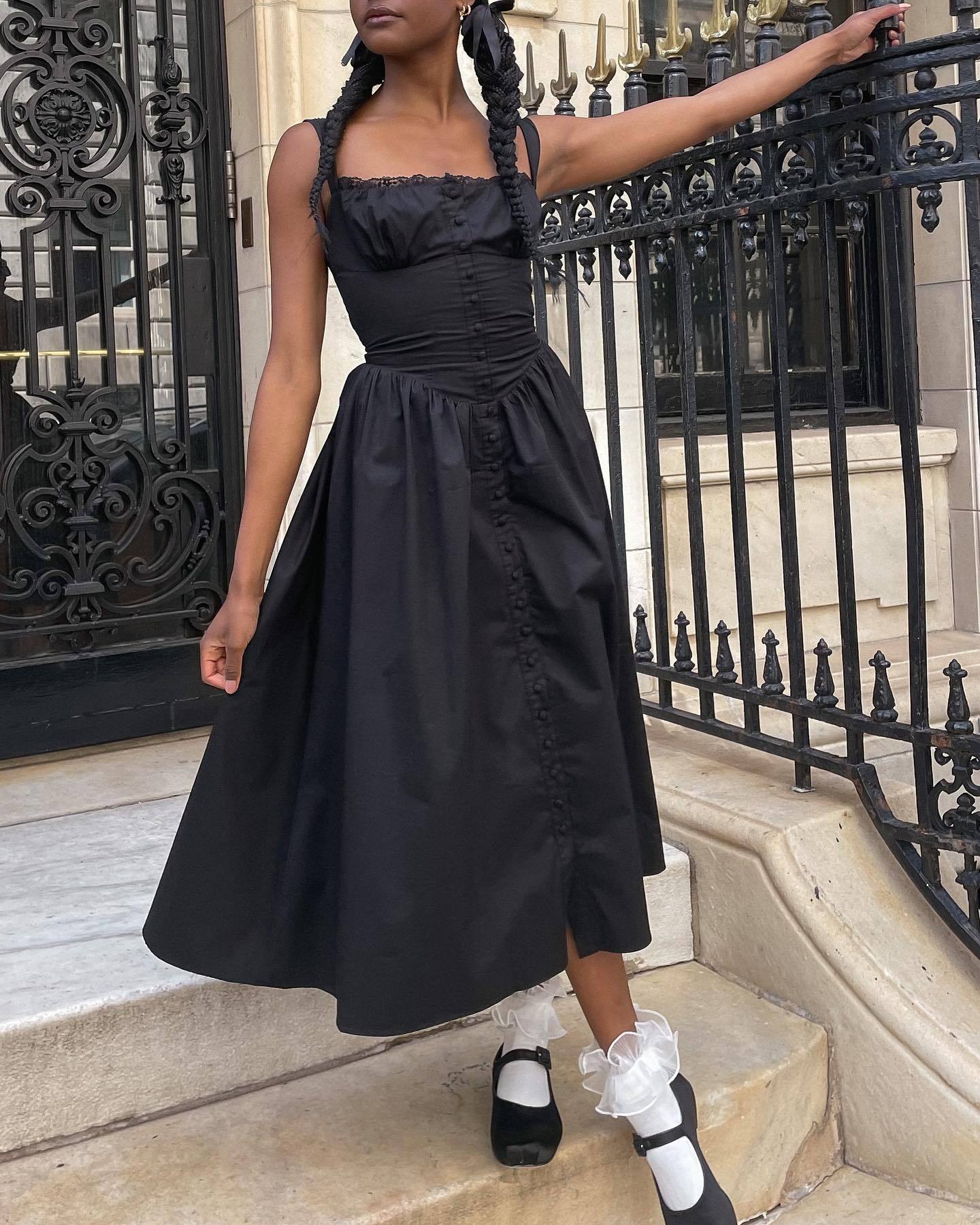 Floral Midi Corset Dress with Square Neck - Women's Smocked Lace-Up Sundress for Wedding Guest & Beach Holiday Parties -dropshippingabc.com