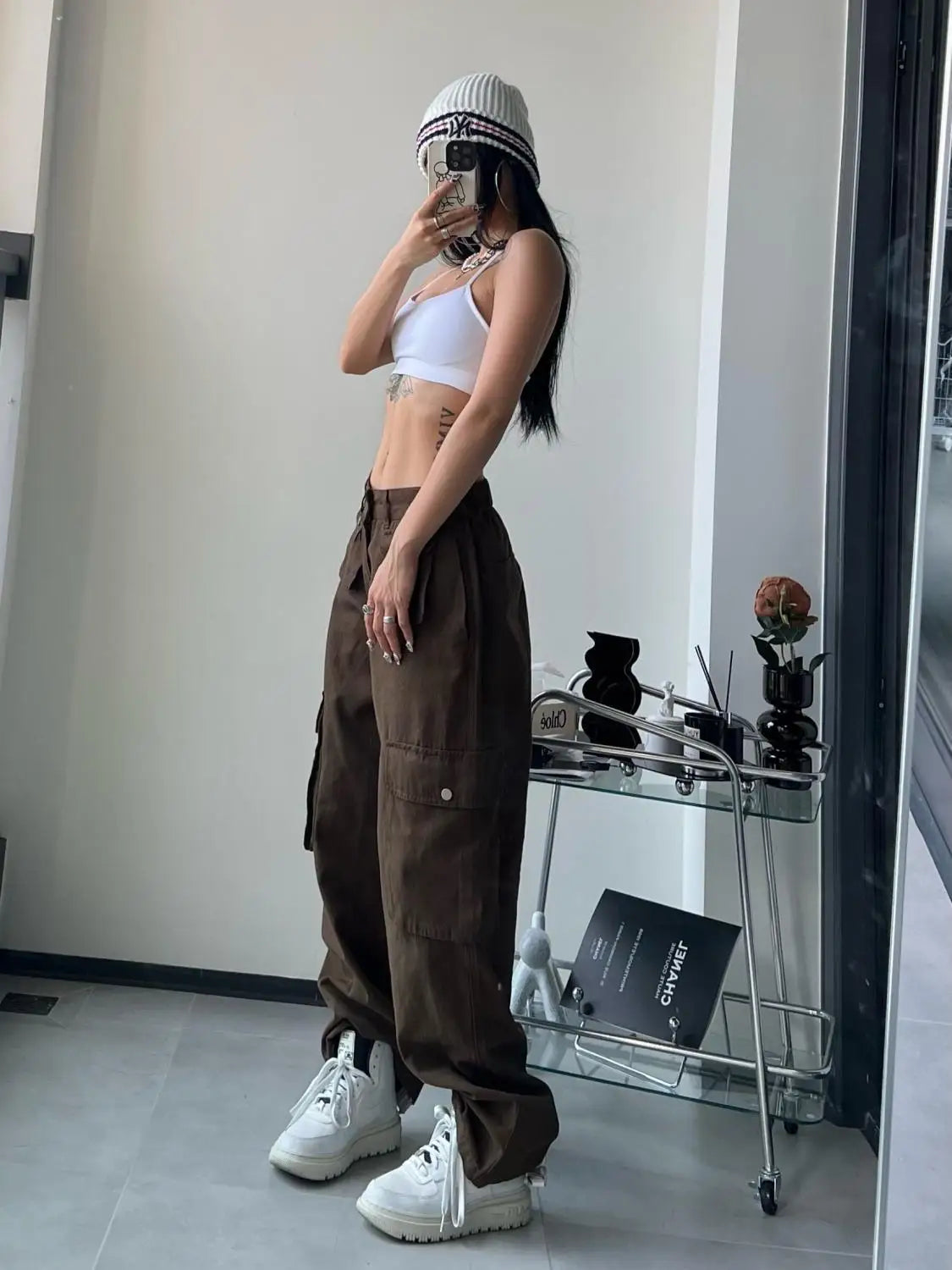 Vintage Brown Cargo Pants for Women - 90s Baggy Streetwear Hippie Trousers with Gyaru & Baddies Aesthetic -dropshippingabc.com