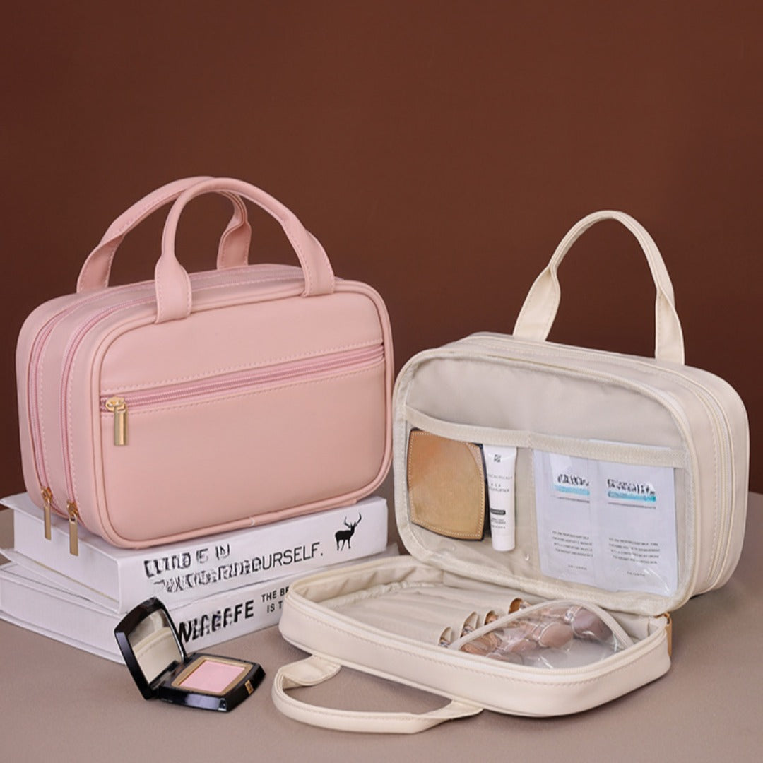 Double layer portable cosmetic bag, large capacity portable cosmetic storage bag, makeup bag organizer,Makeup bag with compartments, -dropshippingabc.com