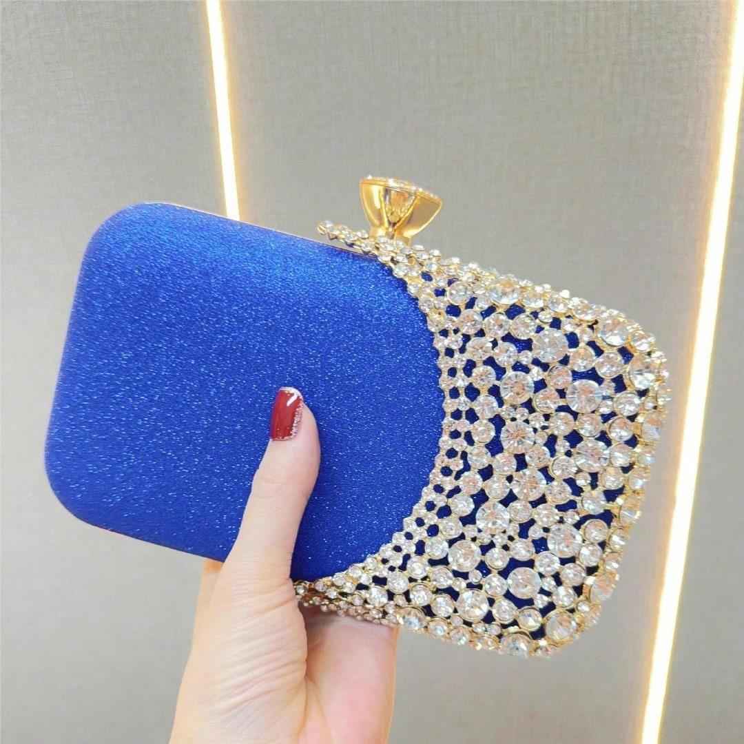 Women's Long Rhinestone Evening Bag - Sparkly Crystal Clutch with Crossbody Chain for Bride Wedding Party Prom