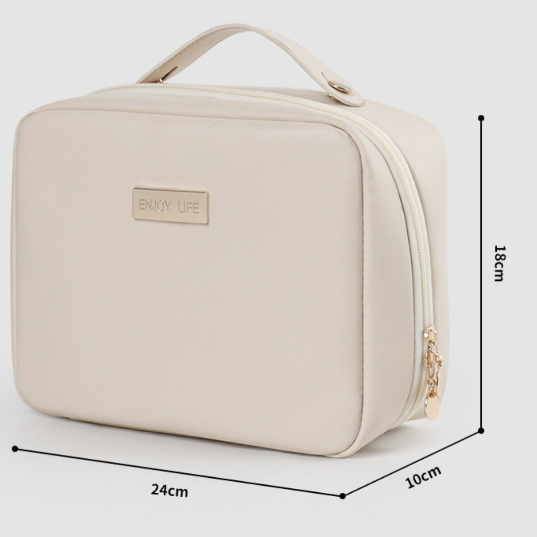 PU Square Makeup Bag - Large Capacity Portable Cosmetic Organizer with Compartments for Travel -dropshippingabc.com
