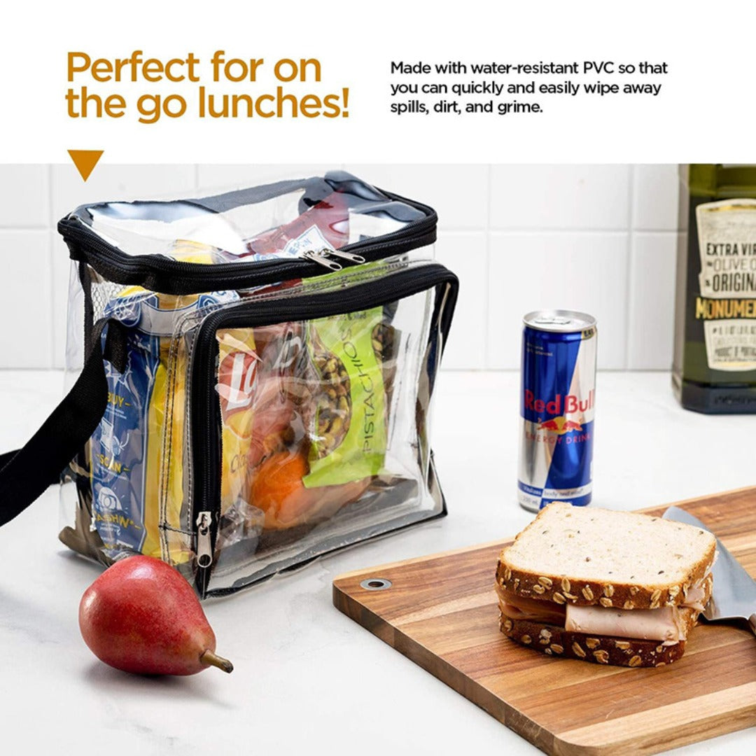 PVC Clear Lunch Bag with Adjustable Strap - Front Storage Compartment & Mesh Pocket -dropshippingabc.com