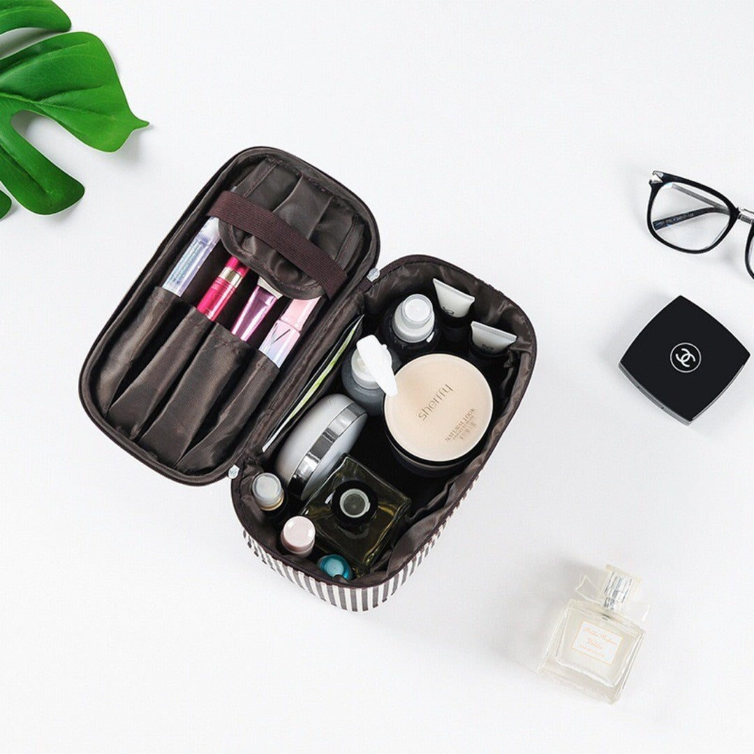 Simple Striped Makeup Bag - Large Capacity Square Travel Toiletry Organizer -dropshippingabc.com