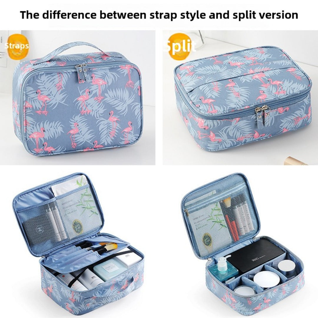 Travel Portable Large Capacity Cosmetic Bag - Printed Nylon Cosmetic Storage Case & Toilet Bag Organizer -dropshippingabc.com