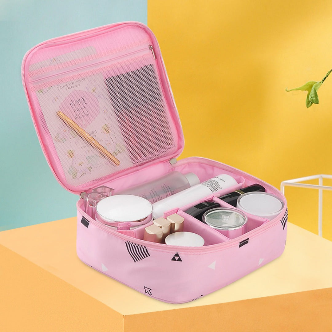 Travel Portable Large Capacity Cosmetic Bag - Printed Nylon Cosmetic Storage Case & Toilet Bag Organizer -dropshippingabc.com