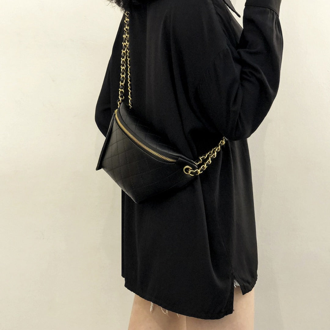 Checkered Embroidered Fanny Pack - Stylish Crossbody Chest Bag & Waist Purse for Women with Fashion Chain -dropshippingabc.com