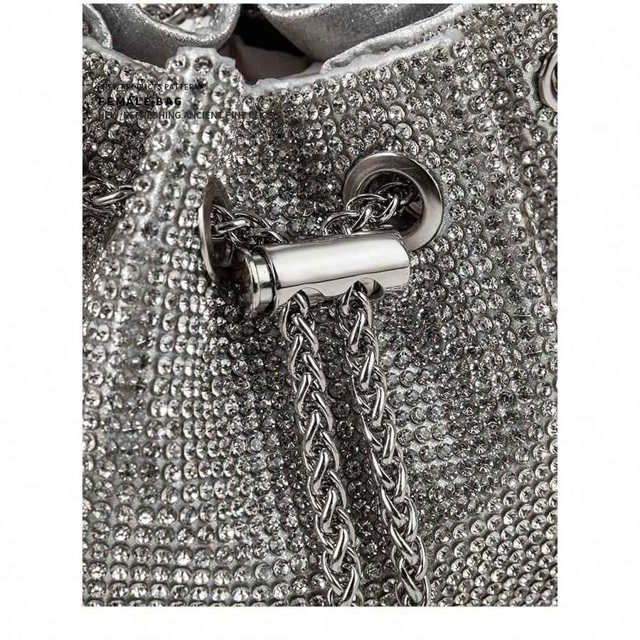 Glamorous Rhinestone Evening Bag - Gold & Silver Drawstring Clutch with Crossbody Chain for Wedding Prom Parties