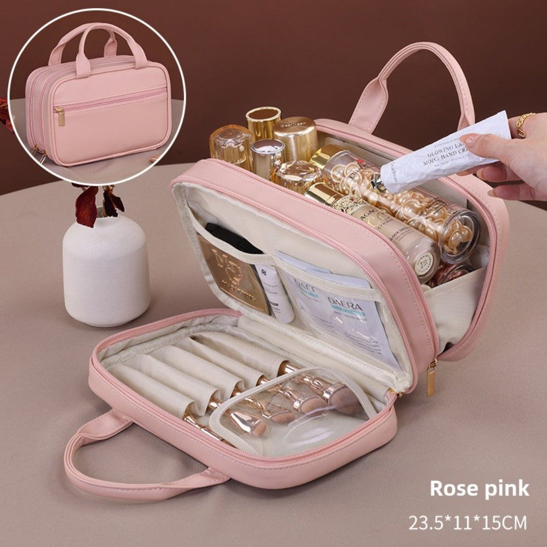 Double layer portable cosmetic bag, large capacity portable cosmetic storage bag, makeup bag organizer,Makeup bag with compartments, -dropshippingabc.com