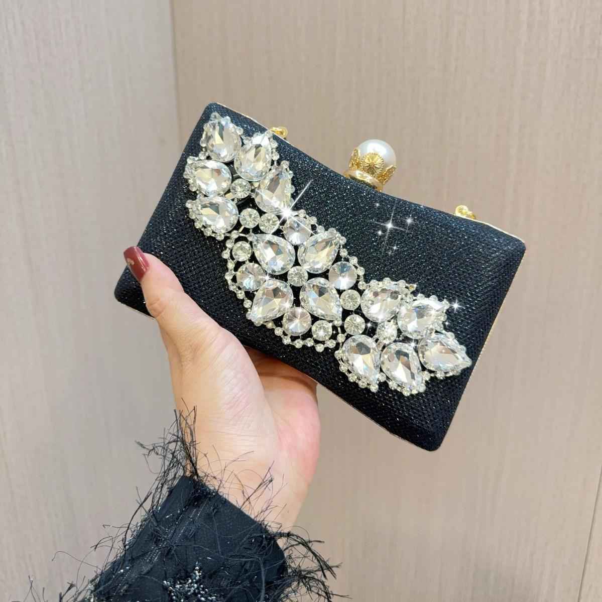 Rhinestone Evening Clutch Purse - Detachable Crossbody Chain Wedding & Birthday Party Dinner Bag Party Dinner Bag