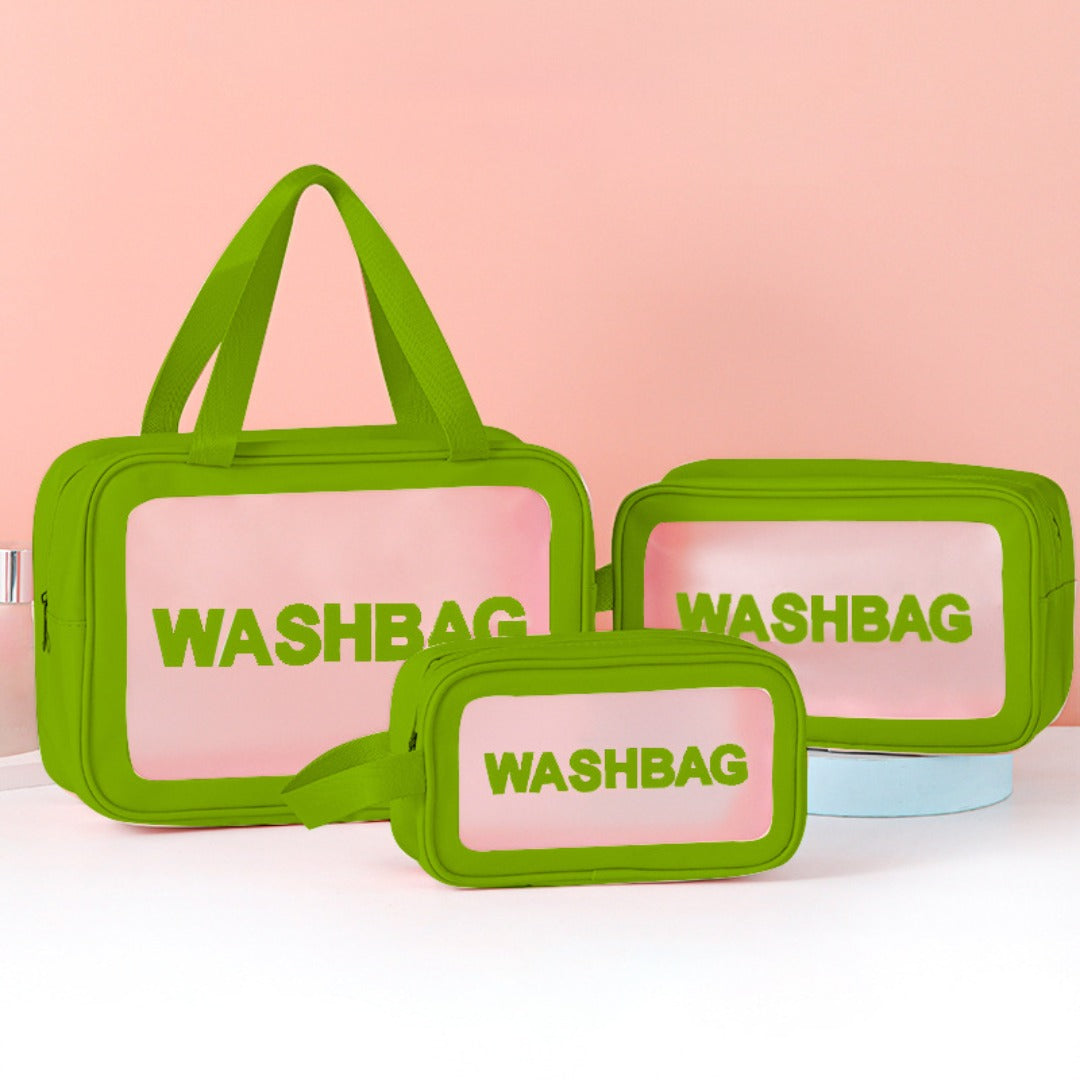 Frosted PU Three-Piece Toilet Bag - Large Capacity PVC Toiletries & Translucent Cosmetics Organizer -dropshippingabc.com