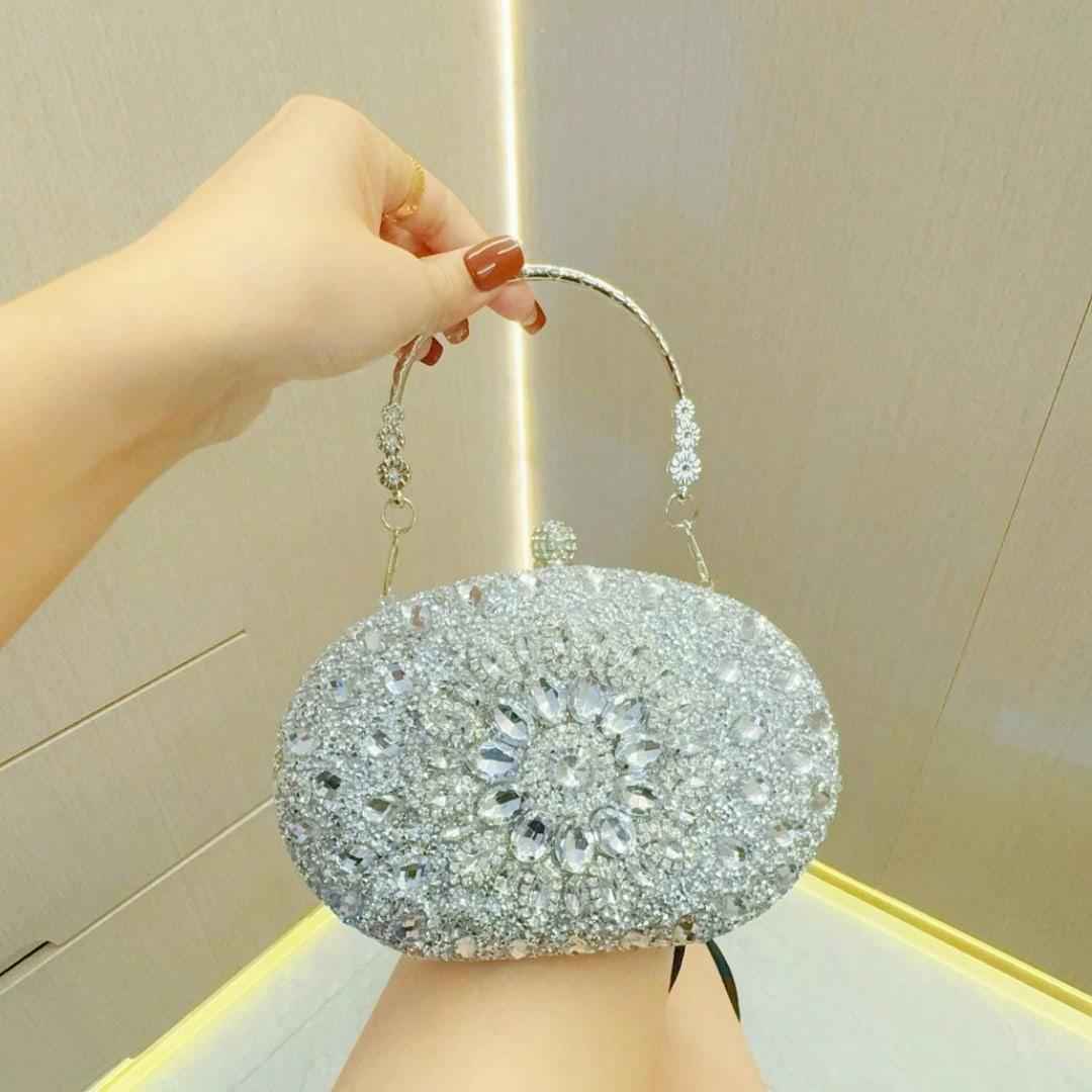 Elegant Oval Clutch Purses For Women Evening Bag Nude Purse Luxury Handbag Bride Wallet Glitter Multicolor Rhinestone Bags